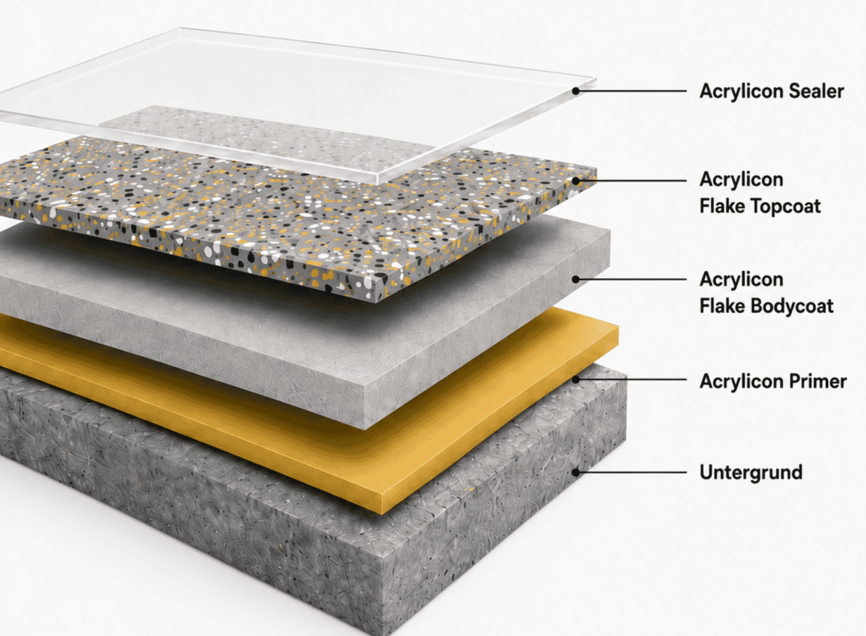 AcryliCon Flake System Schichtaufbau